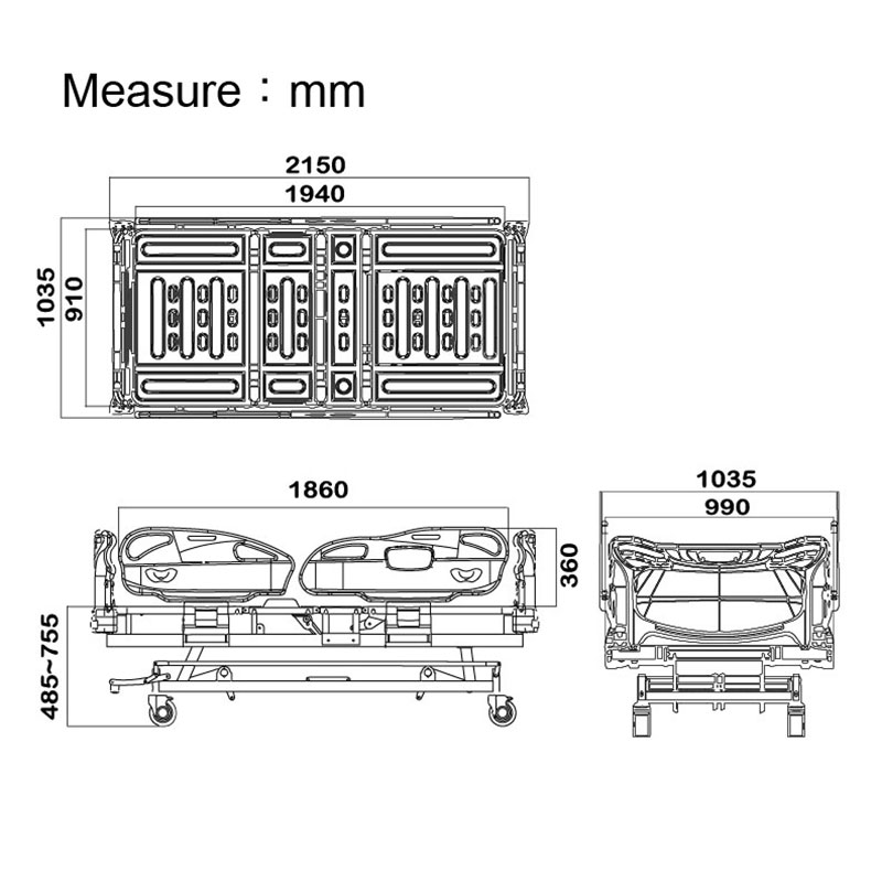 dimension size icu tilt electric hospital medical care bed long term health care bed e4p ha4 t